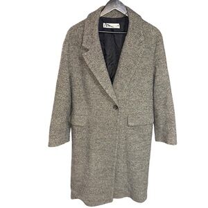 ZARA Long Wool Blend Coat Womens Medium Gray Textured Single Button Capsule